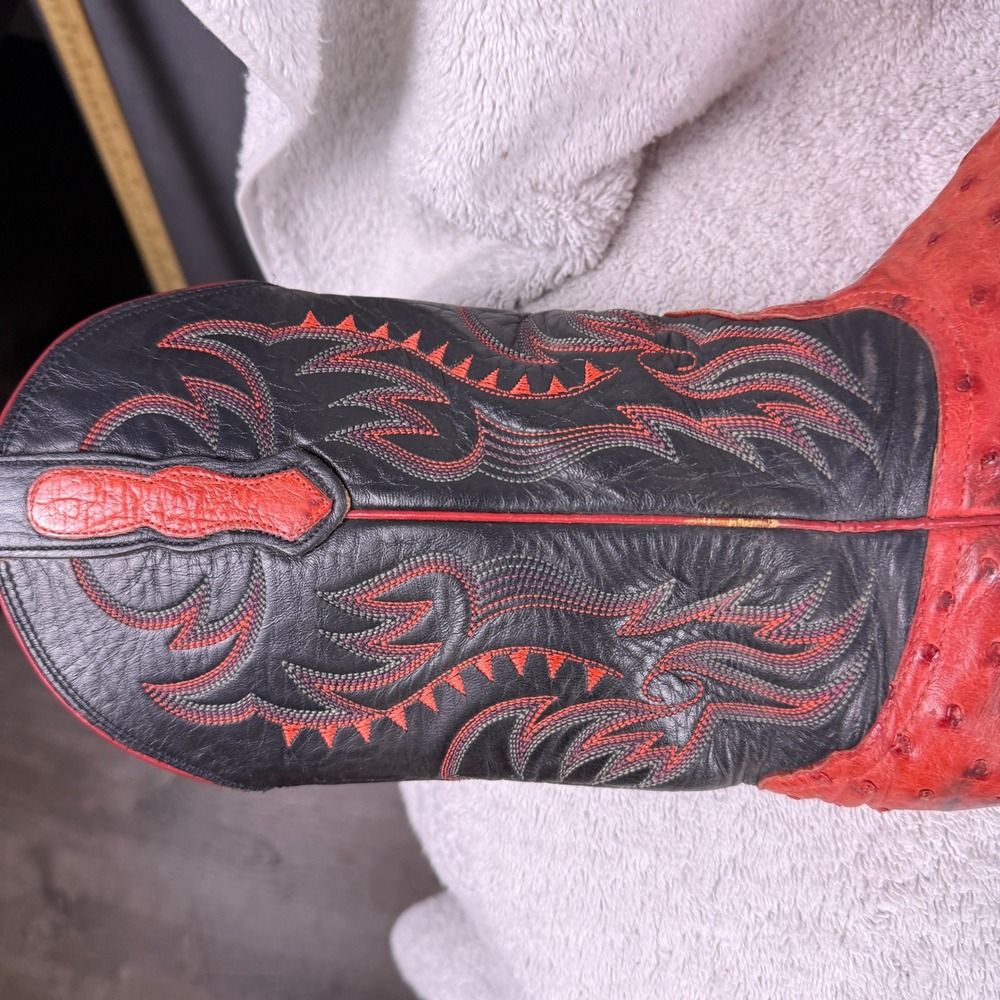 Nocona Womens Cowboy Boots 6 B Full Quill Ostrich Exotic‎ Red Black USA Made - Picture 6 of 16